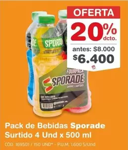 Sporade - Pack de Bebidas  Surtido 4 Und x 500 ml