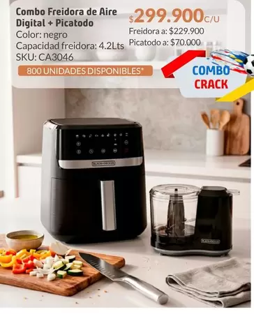 Black & Decker - Combo Freidora De Aire Digital + Picatodo