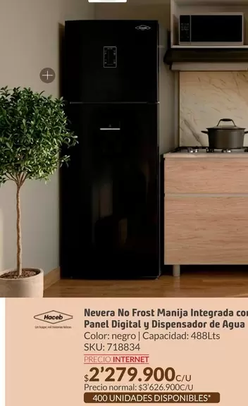 Haceb - Nevera No Frost Manija Integrada Con Panel Digital Y Dispensador De Agua
