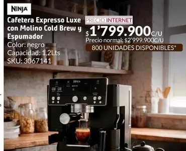 Ninja - Cafetera Expresso Luxe Con Molino Cold Brew Y Espumador