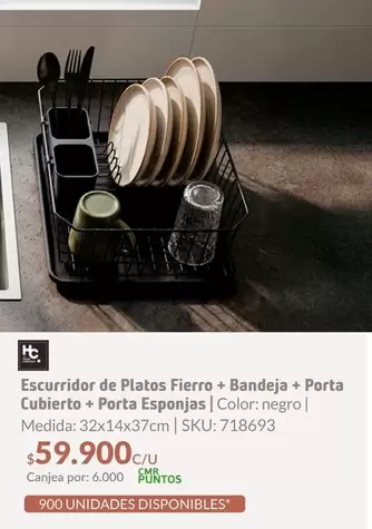 HC - Escurridor De Platos Fierro + Bandeja + Porta Cubierto + Porta Esponjas
