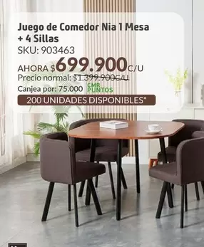 HC - Juego De Comedor Nia 1 Mesa + 4 Sillas
