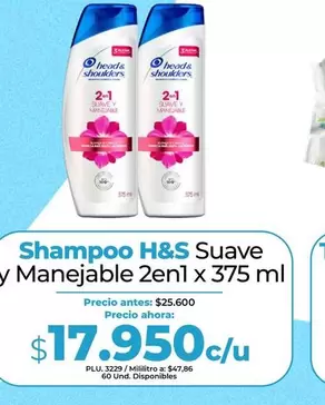 Shampoo Head & Shoulders - Suave Y Manejable 2 En 1 X 375 Ml