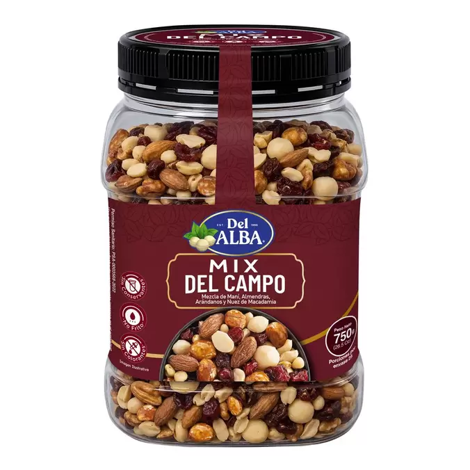 Del Alba Mix de Frutos Secos Maní , Almendras ,Arándanos y Nuez de Macadamia 750