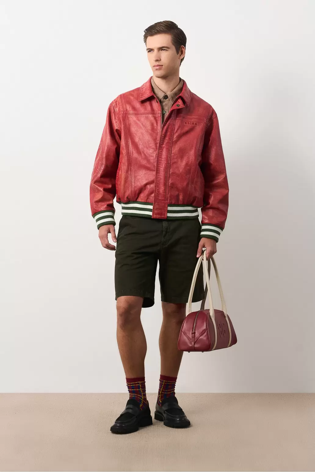 Chaqueta bomber en cuero envejecido para hombre