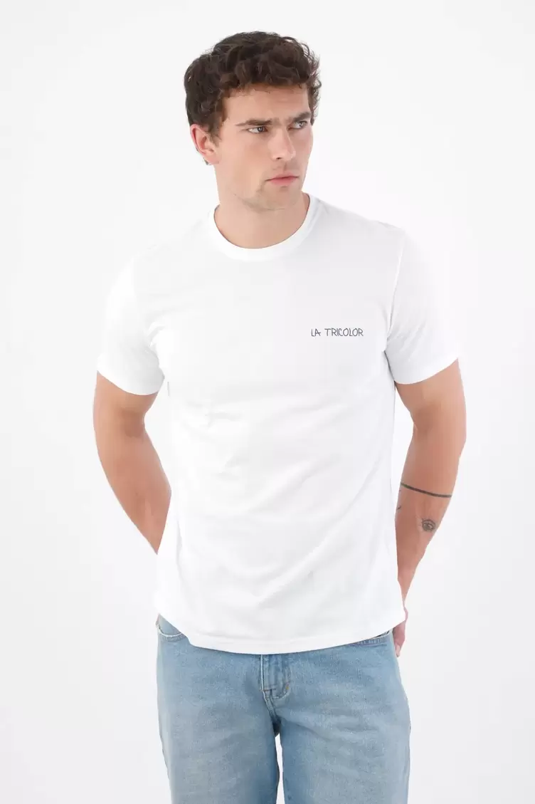 Camiseta regular fit con grafico al pecho en algodón blanco para hombre