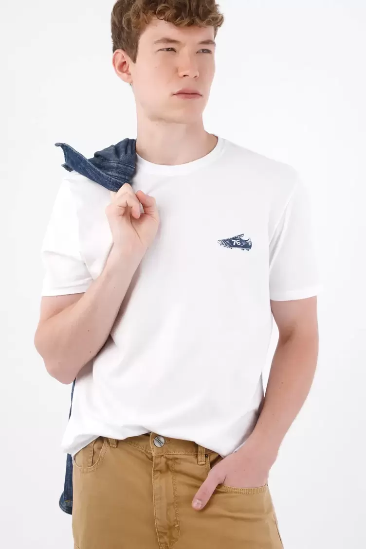 Camiseta fit clásico con mini gráfico en algodón blanco para hombre