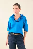 Blusa en popelina manga 3/4 - Azul