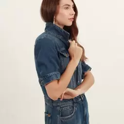 Enterizo Petite En Denim Manga 3Cuartos