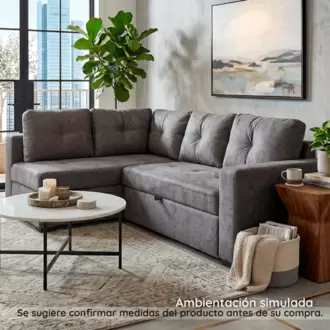 Sofá cama Valencia plomo | Sofá cama multifuncional | Mueble en L para sala derecho