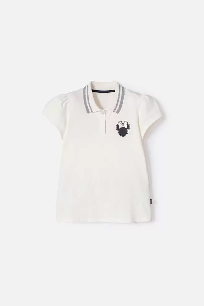 Camiseta tipo polo Minnie Mouse marfil para niña