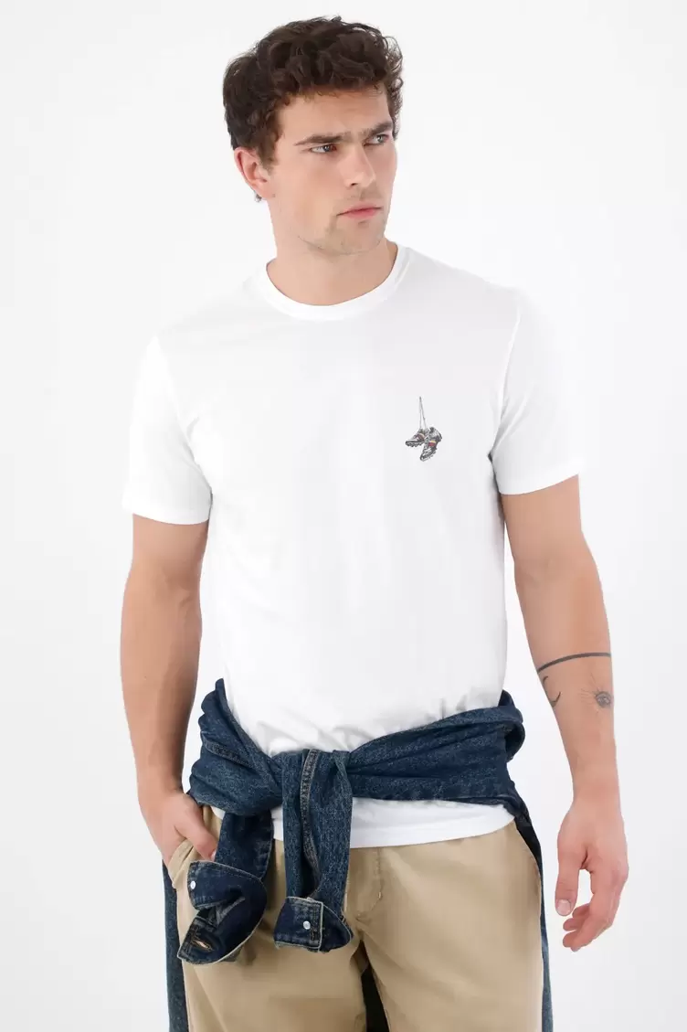 Camiseta recta con mini gráfico de tenis en algodón blanco para hombre