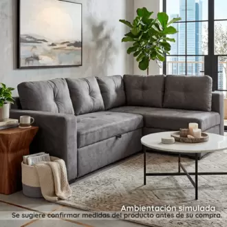 Sofá cama Valencia plomo | Sofá cama multifuncional | Mueble en L para sala izquierdo