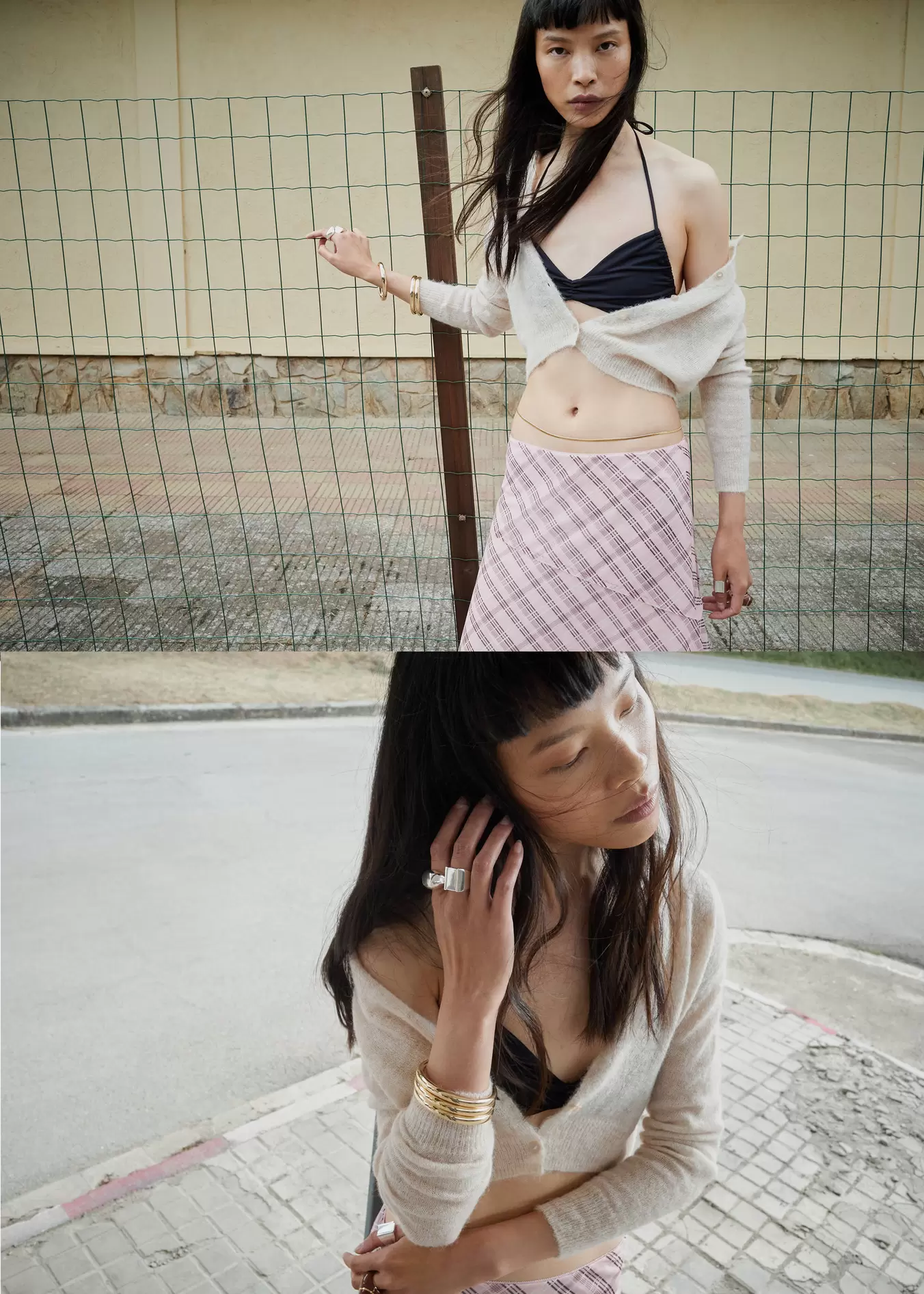 Checked asymmetric skirt