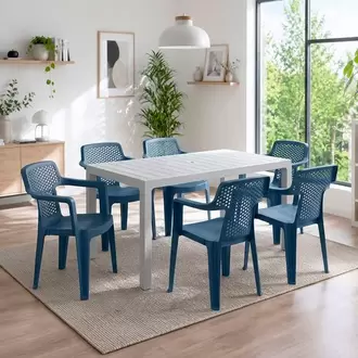 Combo Comedor Familiar Mia, 1 Mesa Azul, 4 Sillas Mia