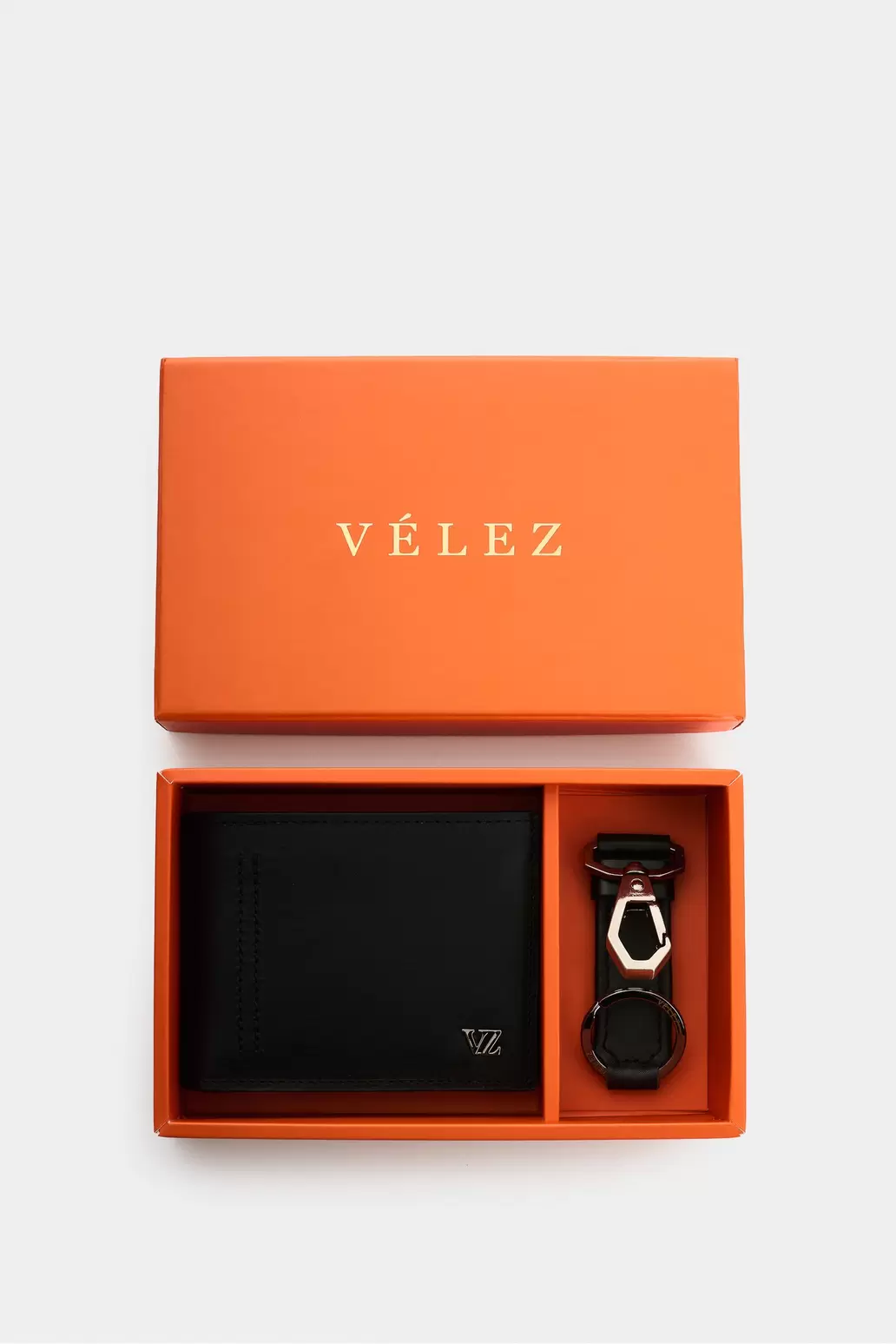 Kit Billetera + llavero de cuero para hombre Brand 2 Negro