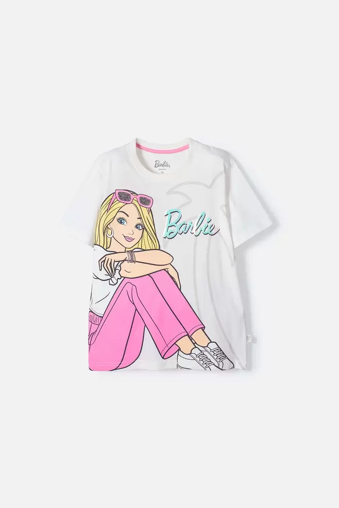 Camiseta de Barbie Marfil estampada para niña