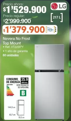 LG - Nevera No Frost Top Mount Ref. VT22BPY