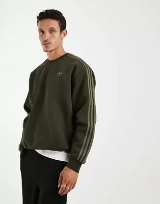 Adidas Originals Adicolor 3-stripes oversized crewneck in night cargo