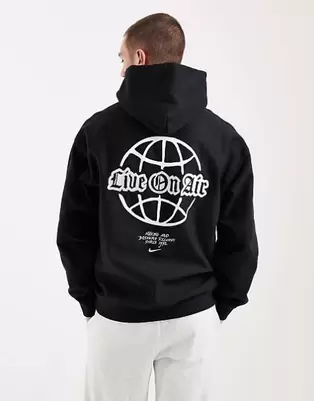Nike Solo Swoosh graphic back print hoodie in black
