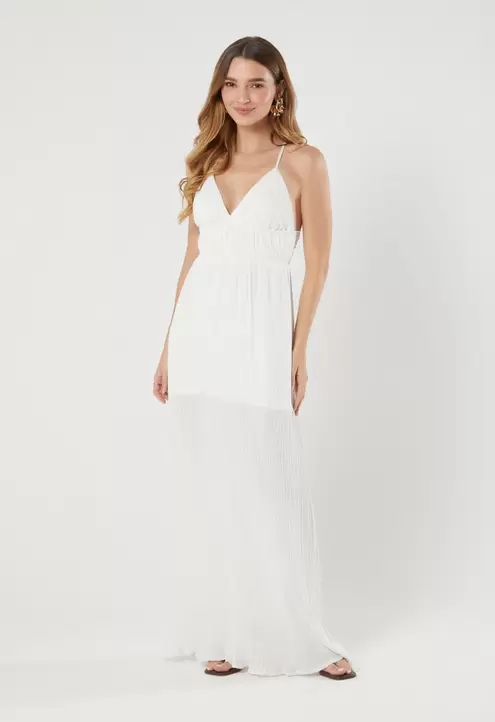 Vestido largo plizado para mujer