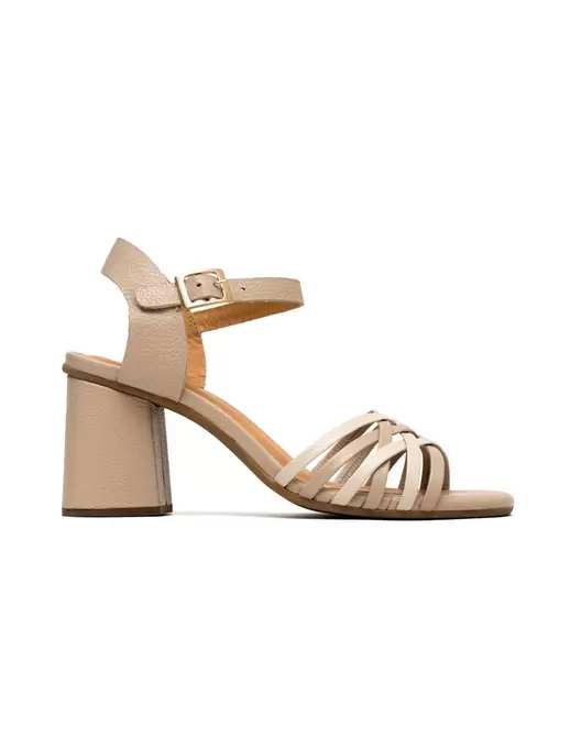 Sandalia con tejido artesanal y tacón forrado en cuero para mujer REF KRA1793CUE
