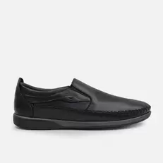 Mocasin plano leandro de cuero para hombre - Negro