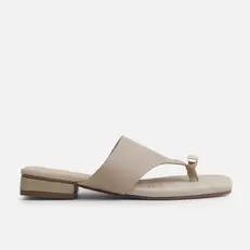 Sandalia plana nora de cuero para mujer - Taupe