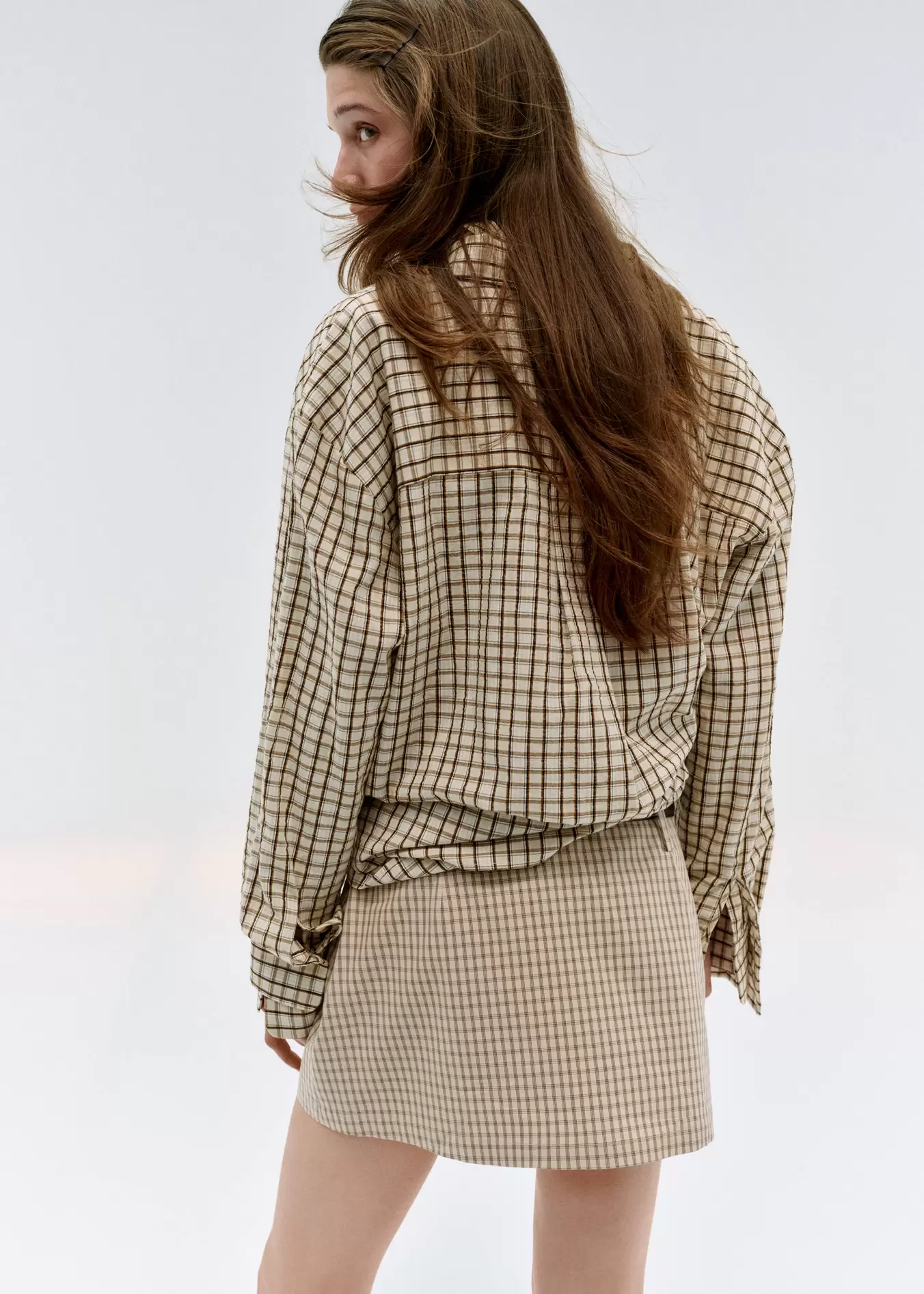Gingham check cotton skirt