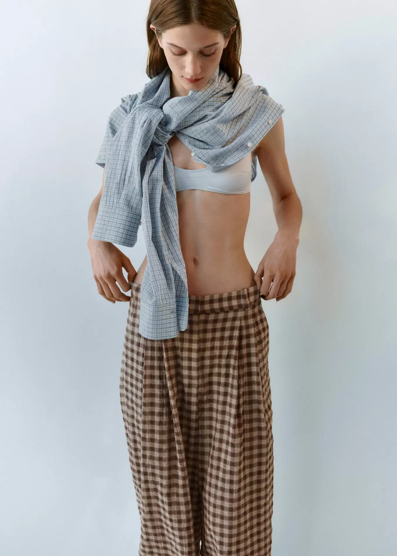 Straight-leg gingham trousers