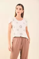 Blusa m/c tulipan en hoja rota - Natural