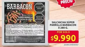 super - SALCHICHA SÚPER PARRILLA X 280 G.