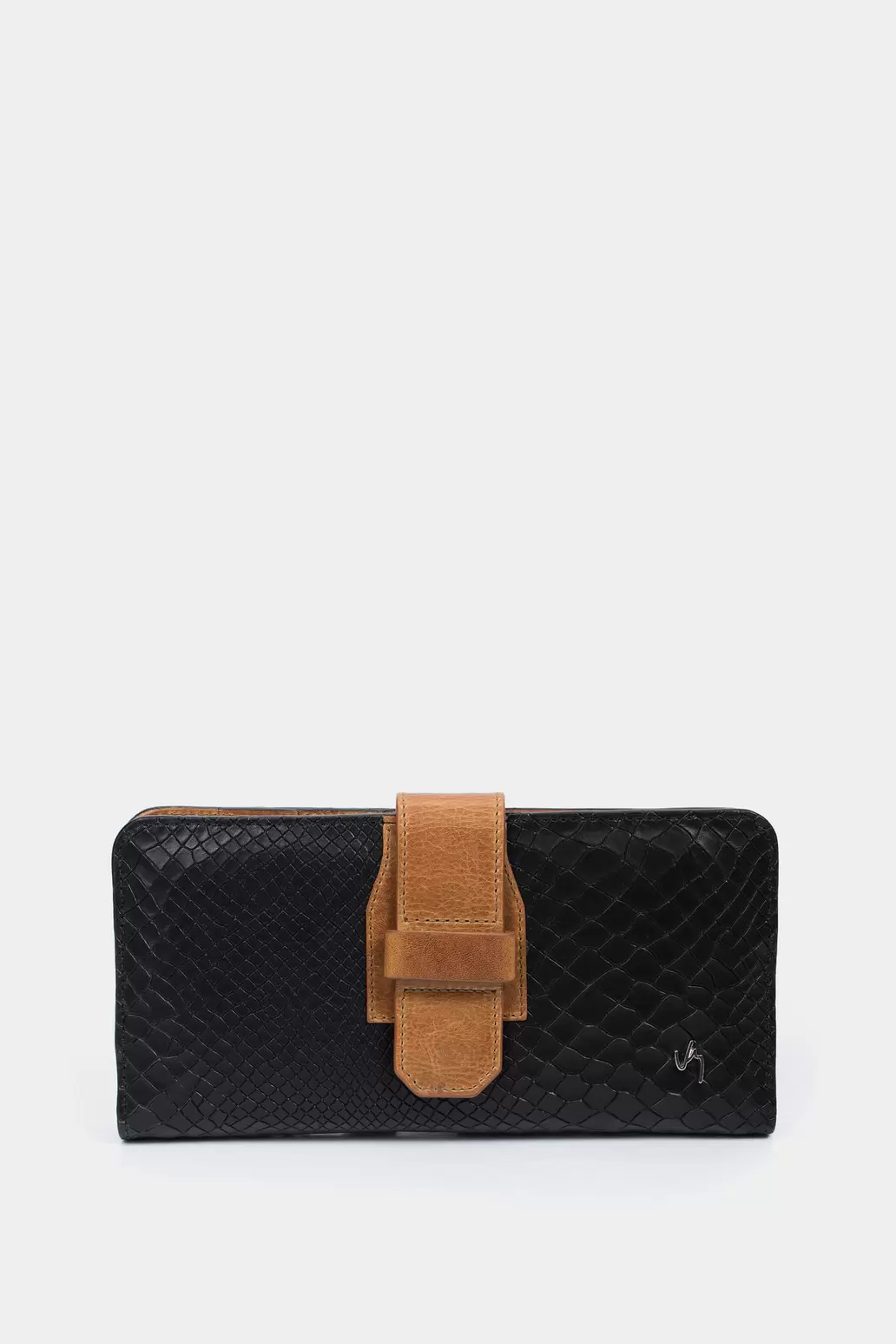 Porta chequera de cuero para mujer combinada Negro