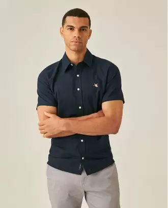 Camisa de Hombre Manga Corta Slim Fit Pato Bordado Tela Oxford en Algodón