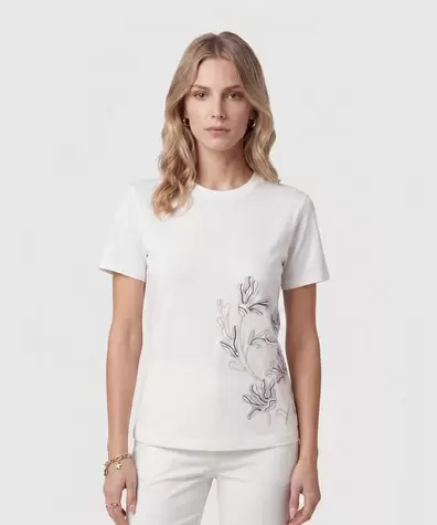 Camiseta Con Bordado Lateral Para Mujer