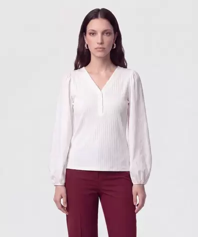 Camiseta Cuello En V Acanalada Para Mujer