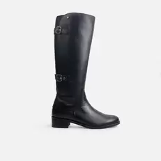 Bota tacon coralena de cuero para mujer - Negro