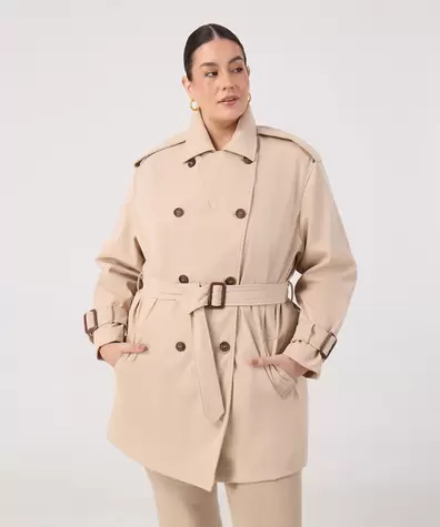 Trench Coat Con Cinturón Y Charreteras Para Mujer Curvy