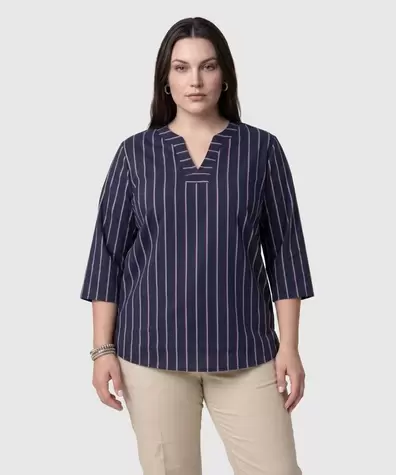 Blusa A Rayas Con Escote En V Mujer Curvy