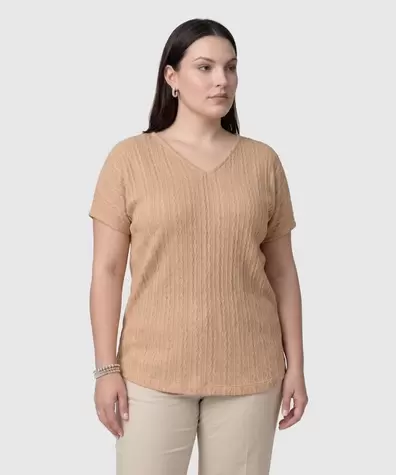 Camiseta Cuello V Textura Mujer Curvy
