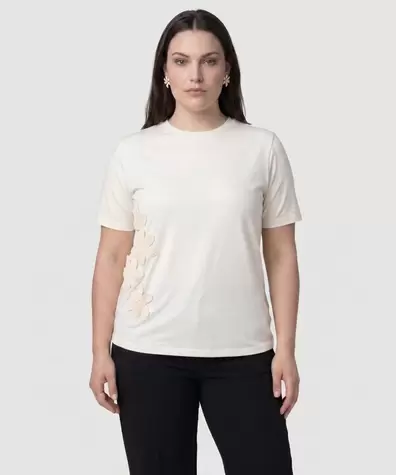 Camiseta Cuello Redondo Apliques Mujer Curvy