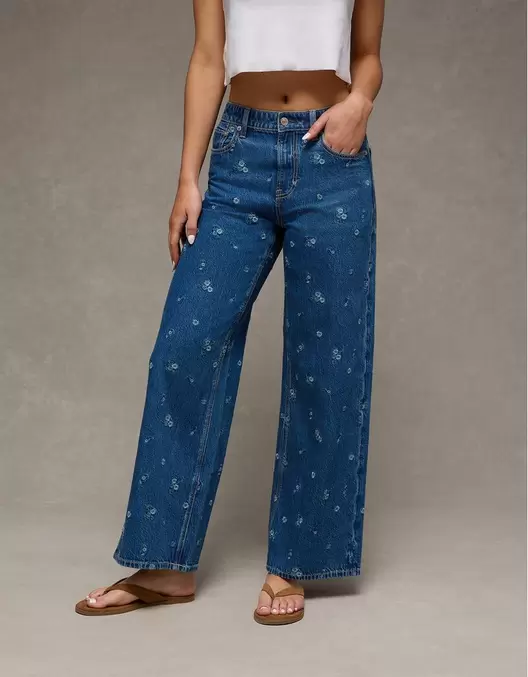 Jean Baggy Wide Leg con bordado y tiro alto Ae
