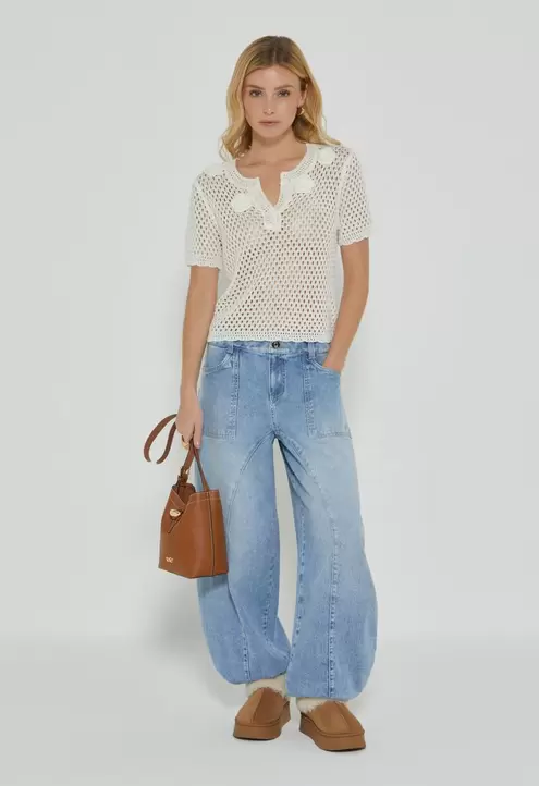 Blusa tejida manga corta para mujer