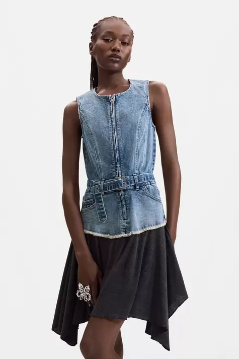 Vestido Denim Sin Mangas 100% Algodón