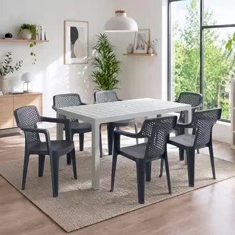 Combo Comedor Familiar Mia, 1 Mesa Gris, 6 Sillas Mia