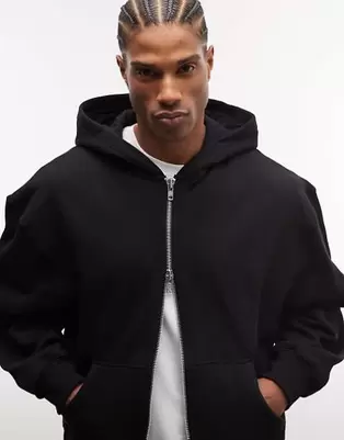 ASOS DESIGN premium heavyweight oversized zip through hoodie in 400gsm in black