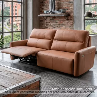 Sofá Reclinable Hunter café | Mueble de cuero | Reclinable eléctrico | 3 puestos