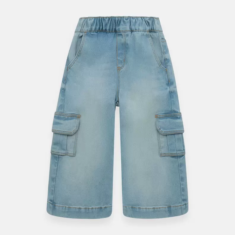 Denim wide leg para niña con bolsillos cargo