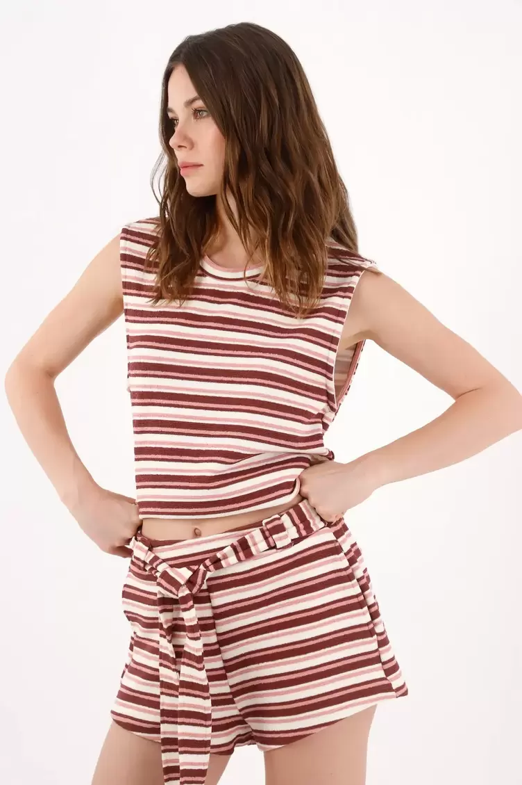 Camiseta con rayas anchas en terracota para mujer
