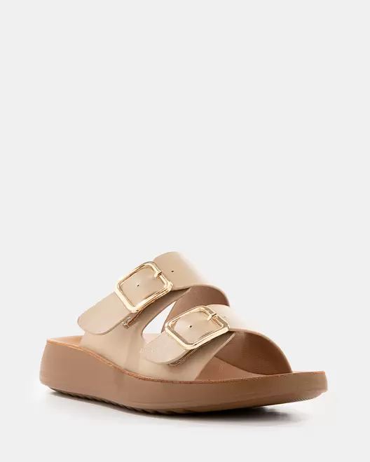 Sandalia Slide Doble Hebilla - BEIGE